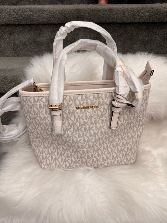 Michael Kors Handbags - MICHAEL KORS Jet Set Extra Small Logo Top Zip Tote- Cream/Multi